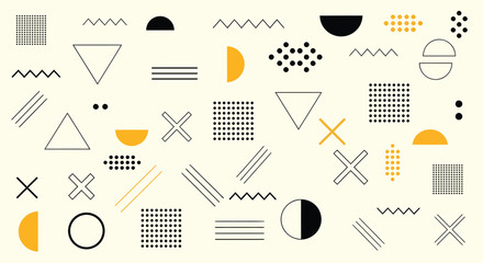 Geometric Shapes Composition Abstract Art in Black, White, and Yellow