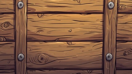 Cartoon background of a rustic wooden crate or treasure chest, featuring horizontal planks and metal rivets.