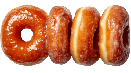 Four glazed donuts, a sweet treat for dessert or breakfast indulgence delicious.