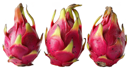 Three vibrant red dragon fruit, a tropical delight for healthy living.