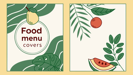 Tropical fruit and leafy greens food menu covers with modern design