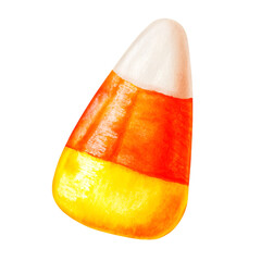 Candy Corn Delight: A close-up image of a solitary candy corn, its tricolor design and watercolor texture creating a whimsical and delicious vibe. A symbol of autumn treats!