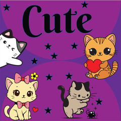 Vector illustration for International Cat Day featuring a group of three cute and happy kittens