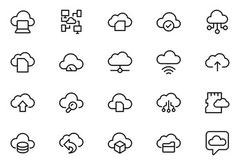 Cloud Storage Backup Collection of Data-related line icons, including data storage, cloud storage data, technology services, server, Data thin line icons