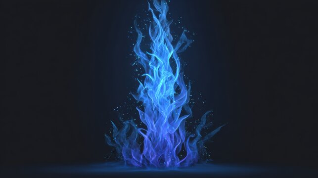 Abstract depiction of blue flames rising against a dark background, creating a mystical and vibrant visual effect.