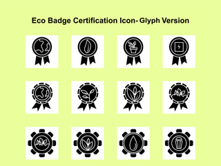Solid eco badge icons for certifications, green product labels, and sustainability branding. Ideal for packaging, apps, or infographics. Vector format, fully editable.