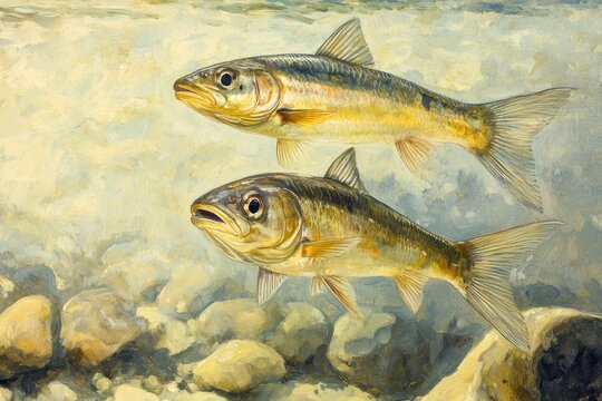 Schneider spirlin bleak riffle minnow swimming among stones in a freshwater habitat, Schneider, spirlin, bleak, riffle minnow (Alburnoides bipunctatus) in river