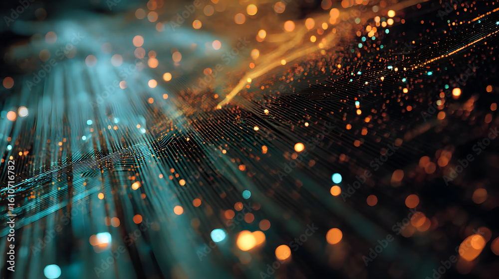 Poster abstract digital pattern of a data highway. data streams with glowing particles flow through a compl
