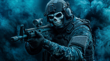 Special Forces Navy SEAL Commando with weapon and skull mask