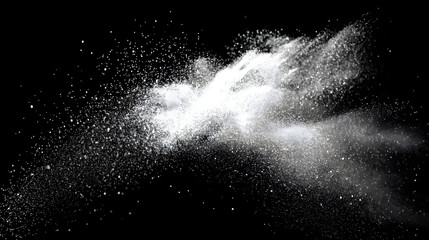 Powder Explosion on Black: A dynamic display of white powder erupting against a stark black backdrop, conveying a sense of energy and impactful change.