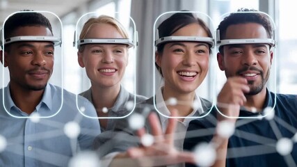 Diverse Team Collaborating with Futuristic Smart Glasses in Modern Office - Powered by Adobe
