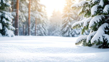 Peaceful Winter Landscape with Fresh Snow and Pine Trees