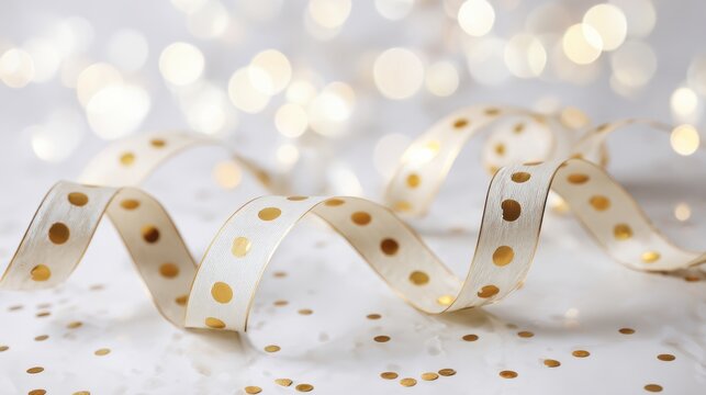 Elegant gold dotted ribbon on a light background, perfect for decoration and celebration themes.