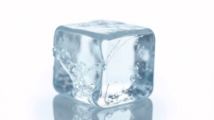 Clear Ice Cube with Water Drops