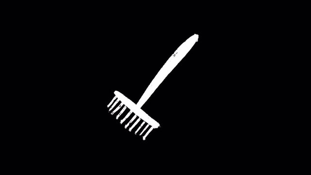 Simple Hand-Drawn Rake Icon on Black Background