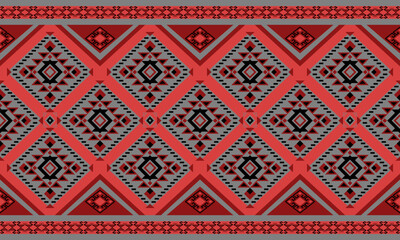The abstract geometric ethnic pattern of traditional style, black and red background.Design for carpet, curtains, texture,  background,  backdrop, wallpaper, clothing and wrapping.