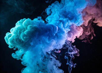 An explosive collision of vibrant blue and pink smoke creating a mysterious and dynamic abstract cloud formation.