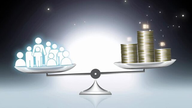 Balancing Family and Finances Conceptual Illustration Featuring Scales with People and Money