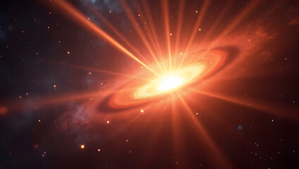 A breathtaking supernova explosion in space, with glowing light radiating from the star's core. Energetic gases swirl, blending fiery orange and red with tranquil blues and purples, surrounded by star