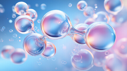 3D molecular structure with transparent glass spheres connected by golden bonds,  scientific visualization, chemistry concept art, laboratory aesthetic, floating ,nanotechnology, big data.