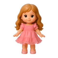 Adorable little girl doll in a pink dress, perfect for children's merchandise.