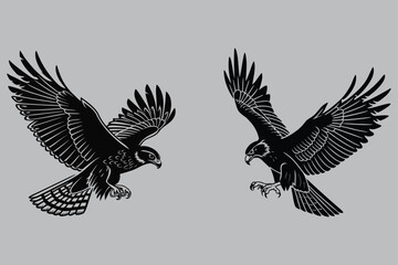 Falcon landing on wooden post silhouette vector design art and illustration