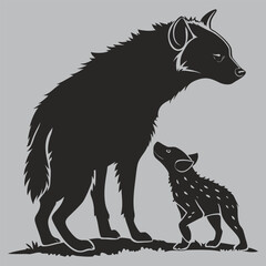 Hyena Mother with Pup Silhouette silhouette vector design art and illustration
