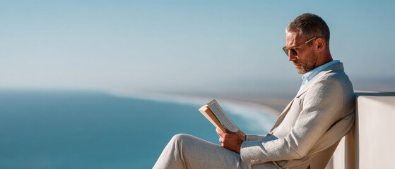 Professional Man Reading Book on National Get Out Of The Dog House Day with Earth Day and Spring Conference for Modern Business Marketing Campaigns