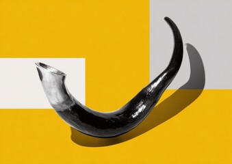Rosh Hashanah Shofar Horn Black-and-White Bauhaus Poster with Modern Contrast for High-Quality Jewish New Year and Autumn Festival Marketing Campaigns