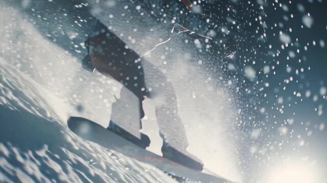 Snowboarding Adventure: An athlete fearlessly carves through the pristine snow, embodying the thrill of winter sports and the power of adrenaline.