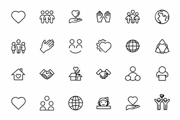 Fototapeta premium A heartwarming line art bundle celebrating human connection, unity, and social bonds. Ideal for NGOs, events, posters, and community-building platforms.
