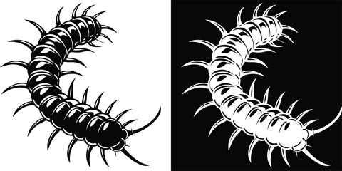 Silhouette Centipede Illustration with Alternate Black and White Background Variations