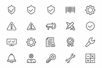Fototapeta premium A sleek single-line set capturing the tools and symbols of quality management. Ideal for packaging, ISO training visuals, and business graphics