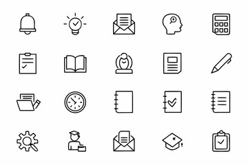 A sophisticated line art bundle expressing the process of writing from idea to final form. Great for content creators, publishers, and academic designs.