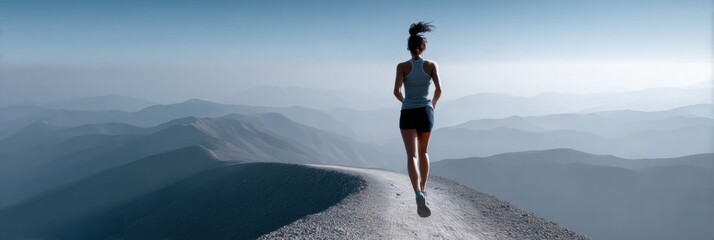 High-Quality Ultramarathon Woman Running on Mountain Trail Authentic Modern Fitness Lifestyle for Health Marketing and Social Media Content
