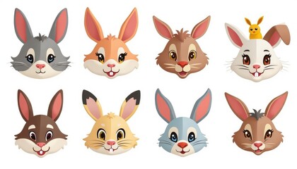 A Colorful Cast of Characters: Eight Unique and Expressive Cartoon Rabbit Faces