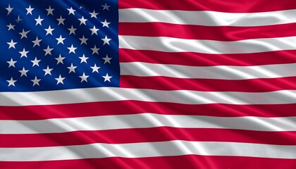 Fototapeta premium Draped flag, red and white stripes, blue canton with stars