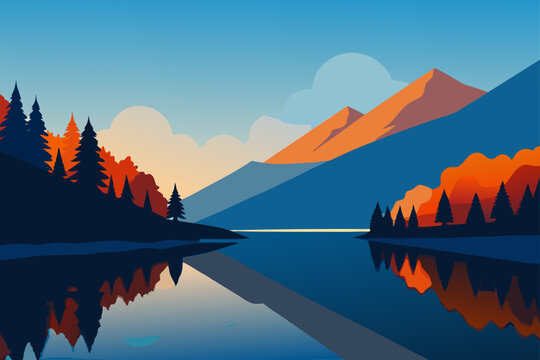 Serene mountain lake with autumn trees and reflection