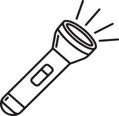 Line Art Illustration of a Flashlight with Rays of Light Emitting from the Bulb