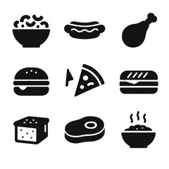 Fototapeta na wymiar Minimalist Vector American Food Icon Set – Hot Dog, Pizza, Burger, Steak, and More for Restaurant Menus, Apps, Blogs, and Editorial Design Projects
