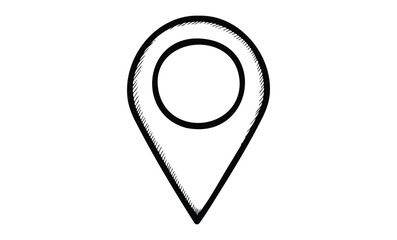 Black and white map pin symbol for location and navigation. Vector retro hand drawn illustration