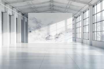 Obraz premium Modern art gallery with scenic wall mural