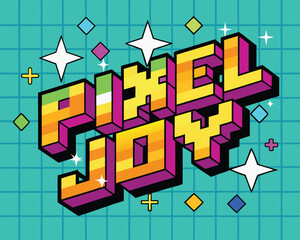 Bright Retro Pixel Joy Typography Isometric Style Fun and Modern Design