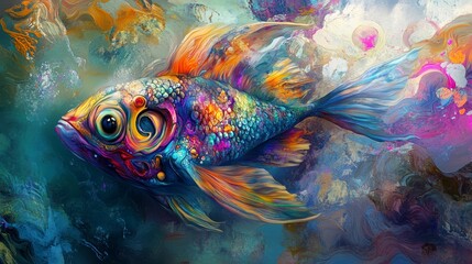 Fototapeta premium Vibrant, colorful fish art with swirling abstract background.