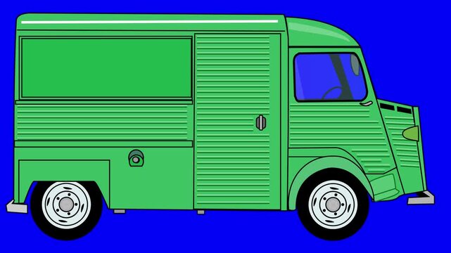 Classic van moving slowly - Green