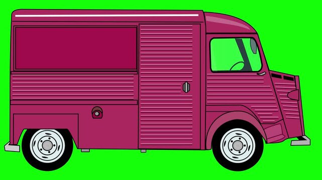 Classic van moving slowly - Red