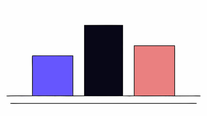 Abstract Bar Graph:  Three-Dimensional, Minimalist, Data Visualization, Purple, Black, Coral, Simple, Modern Design.