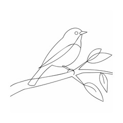 Minimalist bird perched on a branch leaves line art