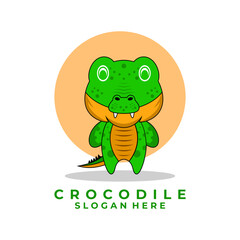 Cute crocodile cartoon logo design vector template. Crocodile mascot logo design