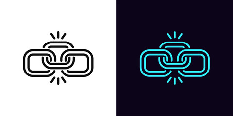 Outline chain icon, with editable stroke. Durable chain icon, digital link. Reliable connection, data share by link, hyperlink, network security, secure connection technology, attach data. Vector icon